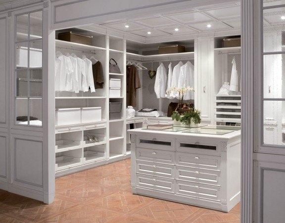 painted white wardrobe with storage and lighting
