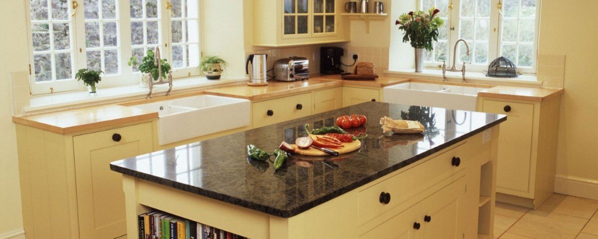 Light cream kitchen island with storage