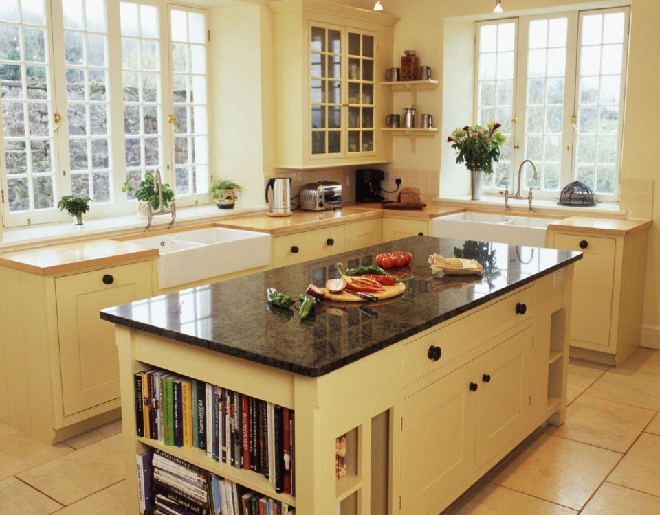 Light cream kitchen island with storage